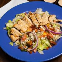 Chicken Breast Salad · Lettuce mix dressed with our marinated flame-broiled chicken breast, candied pecans, bleu ch...
