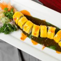 Bangkok Roll · Shrimp tempura, crab meat, top mango w/ sweet chili sauce.