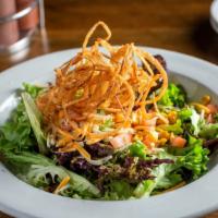 Southern Bbq Salad · Pulled chicken, pulled pork or beef brisket,
mixed greens, roasted corn, tomatoes, Monterey ...