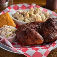 Smoked Chicken Platter · Free-range chicken raised by Amish farmers,
marinated and then smoked for three hours.