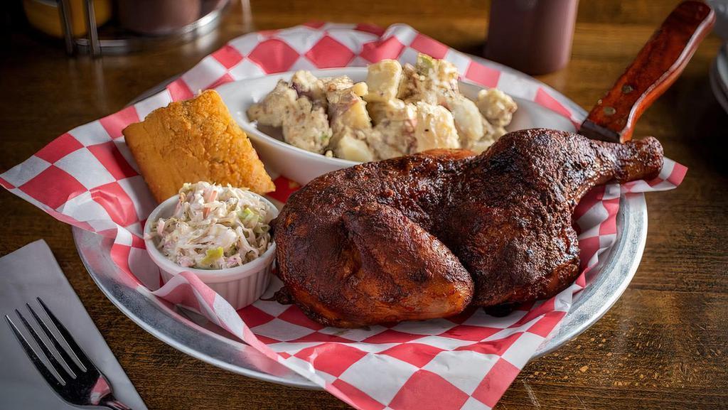 Smoked Chicken Platter · Free-range chicken raised by Amish farmers,
marinated and then smoked for three hours.
