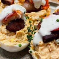 Lobster Deviled Eggs · Bacon lardons, togarashi