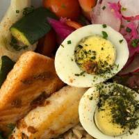 Keto Bowl · Mixed-grilled seafood (shrimp, salmon, cobia), sweet potatoes, fresh salad, avocado and saut...