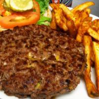 Cj'S Juicy Lucy · Our flat-grilled burger STUFFED with bacon, caramelized onions and cheddar cheese (Sorry no ...
