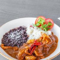 Chicken Mole / Pollo Mole Poblano · Tender cuts (3) of bone-in chicken simmered in our delicious and unique homemade mole sauce....