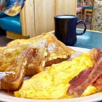 #3 · 3 eggs your way, 3 slices thick french toast and 3 slices of bacon or 3 pieces sausage links