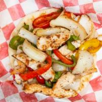 Chicken Fajita Pita Combo Meal · Chopped Chicken with Grilled Onions and Grilled Green Peppers on a pita.