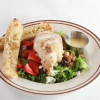 Strawberry Salad · mixed greens, chicken breast, strawberries, candied walnuts, bleu cheese crumbles, citrus vi...