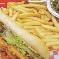 Shrimp Po'Boy · Your choice of fried or grilled shrimp. Dressed with lettuce, tomatoes, pickles, onions, and...