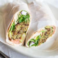 Falafel Sandwich · Ground chicken-peas, fava beans, and vegetarian patties cooked in vegetable oil. Wrapped wit...