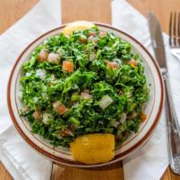 Tabbouleh Salad · Parsley, tomato, cracked wheat, olive oil, and fresh lemon.