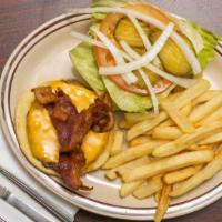 Bacon Cheeseburger · with mayo, lettuce, tomato, onion, and pickles