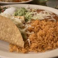Special Dinner Sample Dinner · 1 chalupa, 1 taco, 1 chile relleno, 1 tamale and 1 enchilada. Served with rice and beans.