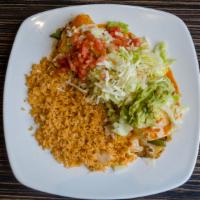 Burrito Mexicano · A large flour tortilla stuffed with pork carnitas cooked with tomatoes, squash, onions and b...