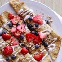 Fresh Fruit Blintzes · Vegetarian. Filled with our cream filling and topped with fresh berries and housemade granola