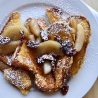 Apple Cinnamon French Toast · Vegetarian. Contains Tree Nuts. Topped with housemade granny smith apple compote and smoked ...