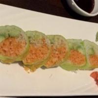 Spicy King Crabmeat Roll · King crabmeat, avocado and crunchy with spicy sauce.