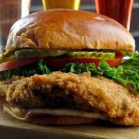 Buffalo Chicken Sandwich · Breaded Buffalo chicken breast, crisp lettuce and bleu cheese dressing on a grilled brioche ...