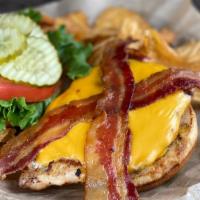 Baja Chicken Sandwich · Char-broiled cajun chicken breast, avocado, Applewood smoked bacon, house-blend cheese, lett...