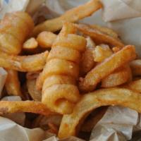 Seasoned Curly Fries · Spiral-cut seasoned curly fries