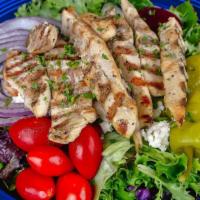 Original Greek Salad · Mixed greens, tomatoes, feta cheese, red onions, Kalamata olives, beets and pepperoncini pep...
