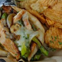 Smothered Chicken Gyro · Sliced chicken breast, mushrooms, green peppers
and onions grilled together and topped with ...