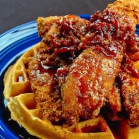 Chicken 'N' Waffle (Dinner) · Our Belgian waffle topped with hand-breaded chicken breast. Smothered with our house bacon
a...