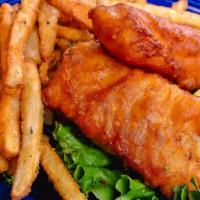 Craft Beer Battered Fish & Chips · Alaskan fillets of cod hand dipped in a light batter mixed with a local brewed IPA and golde...