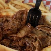Italian Beef Sandwich Platter · Thinly sliced Italian beef served on Italian bread. Served with au jus, French fries and col...