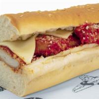 Chicken Parmesan Sub · Made with crispy chicken, pizza sauce, melted cheese, Parmesan cheese, fresh bread, USDA gra...