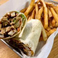 Spitfire Ranch Chicken Wrap · Marinated grilled chicken breast with mixed greens, cheddar Jack cheese, diced tomato, saute...