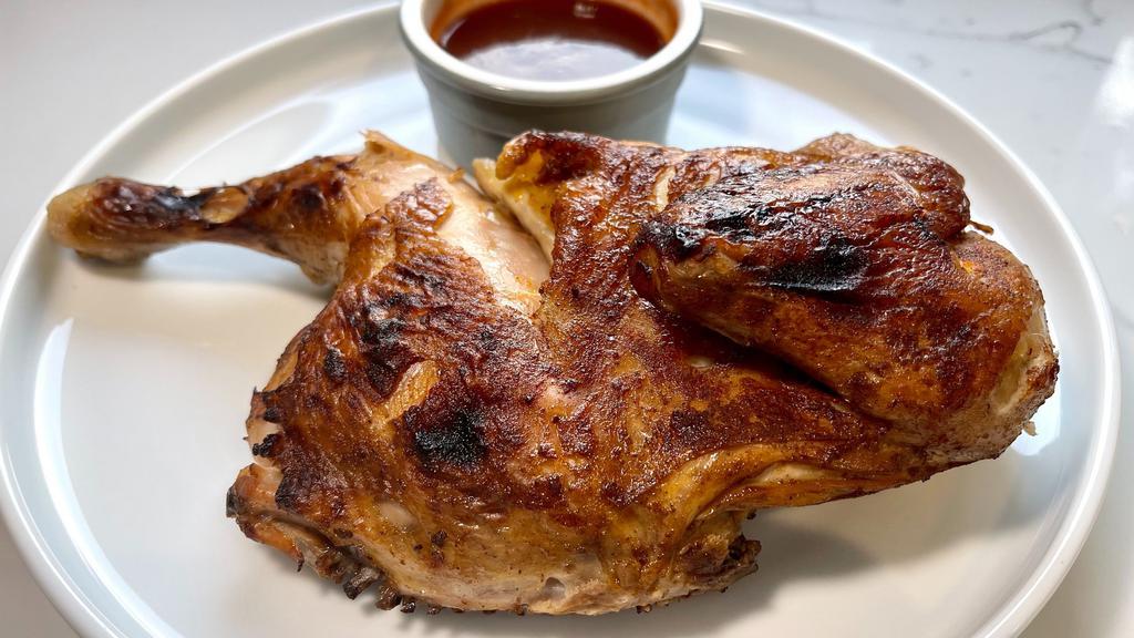 Half Bbq Smoked Chicken · We start with an overnight brine, a dry rub and then slow smoke them with our signature wood blend until they are juicy, tender, smokey but never dry. Served with Smokeheads House-Made Texas Mop BBQ Sauce. Served with a side of our delicious Cornbread. Can be Gluten-Free.