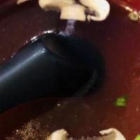 Clear Soup · Tasty broth with mushroom scallion.