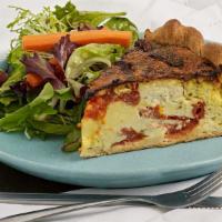 Quiche · Created with a chef’s choice of seasonal ingredients, served with mixed greens salad.