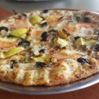Philly Cheesesteak · Angry alfredo sauce, whole milk mozzarella, caramelized onions, mushrooms, tri-color peppers...