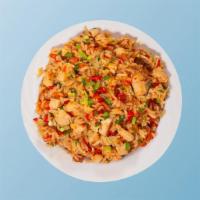 Chicken Fried Rice Yang Chow · Fresh tenders of chicken mixed with spices, onions, bell peppers, eggs, soy-garlic sauce, sc...
