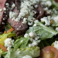 Blue Cheese Steak Salad · Grilled steak over mixed greens with cherry tomatoes, carrots,  blue cheese crumbles & blue ...
