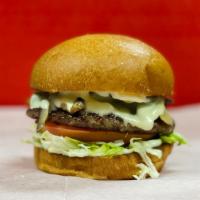 Mushroom & Swiss Burger · 1/4 lb. Premium Angus Beef.  Lettuce, tomato, pickles & mayo.