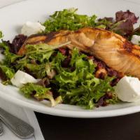 Bloomingdale Salad · Grilled salmon over spring mix with cranberries, goat cheese, and seasoned roasted walnuts, ...