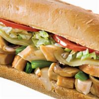 Ultimate Chicken Philly · Chicken breast, grilled onions, green peppers, mushrooms, white American cheese, mayo, lettu...