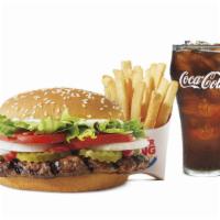 Large Whopper Meal · Our WHOPPER Sandwich is a 1/4 lb* flame-grilled beef topped with juicy tomatoes, crisp lettu...
