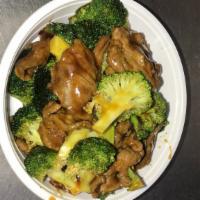 Beef With Broccoli · Served with an egg roll and chicken fried rice.