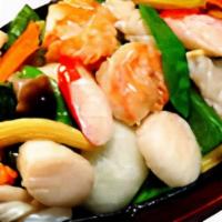 Seafood Delight (Mandarin) · Fresh jumbo shrimp, scallops, crab meat and Chinese vegetable.