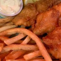 Fish N Chips · Served with fries coleslaw and texas toast.