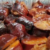 Bbq Hot Link Dinner · Dinner includes chopped BBQ hot links, salad with dressing or choice side, bake potato and T...