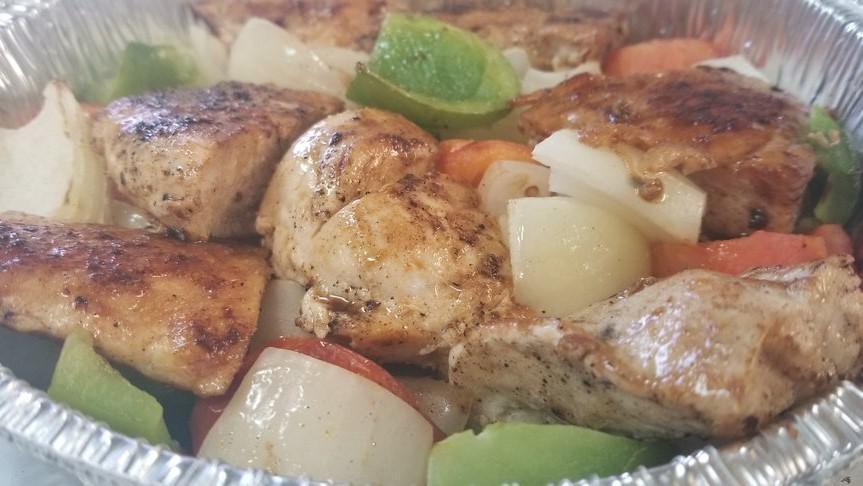 Chicken Kabobs · Our tasty grilled chicken kabob is packed with flavor! Juicy chicken, onions, green peppers and tomatoes. Served with baked potato (side sour cream and butter) side salad, garlic Texas toast.