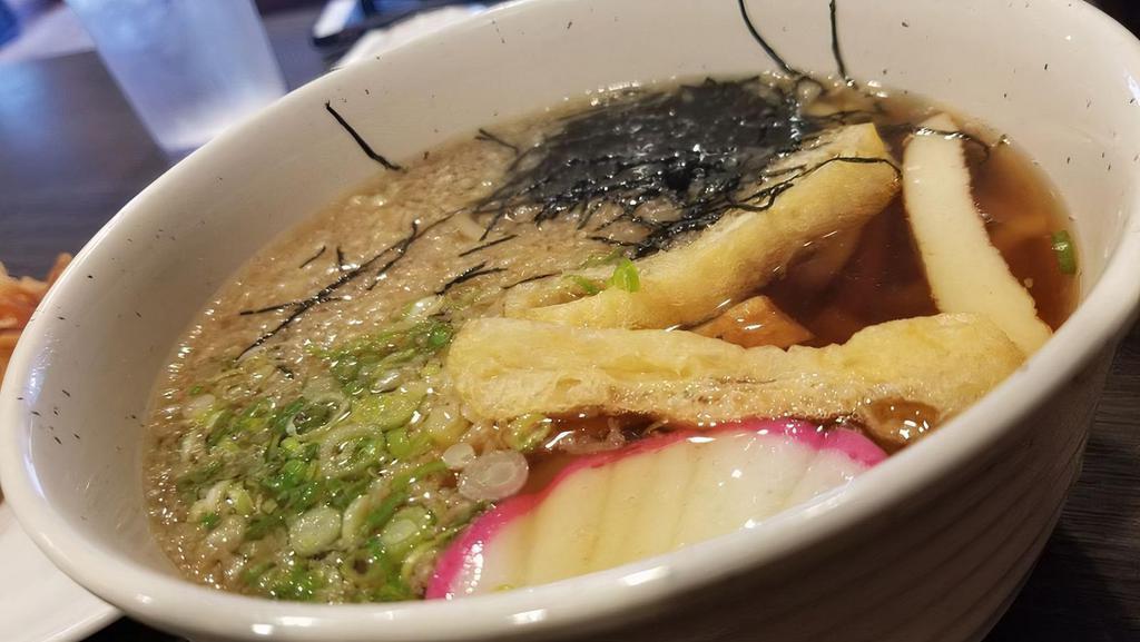 Tempura Udon · Shrimp & Vegetable tempura over what noodle in broth.