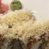 Crunchy · Avocado, cucumber, crab stick, shrimp tempura, topped with crunchy flakes and eel sauce.
