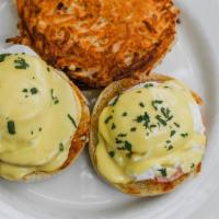 Eggs Benny. · poached eggs, roasted ham, english muffin, hollandaise, hashbrowns
