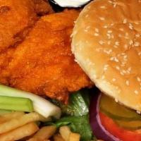 Buffalo Chicken Sandwich · Hand breaded chicken sandwich smothered in housemade buffalo sauce and served with celery st...